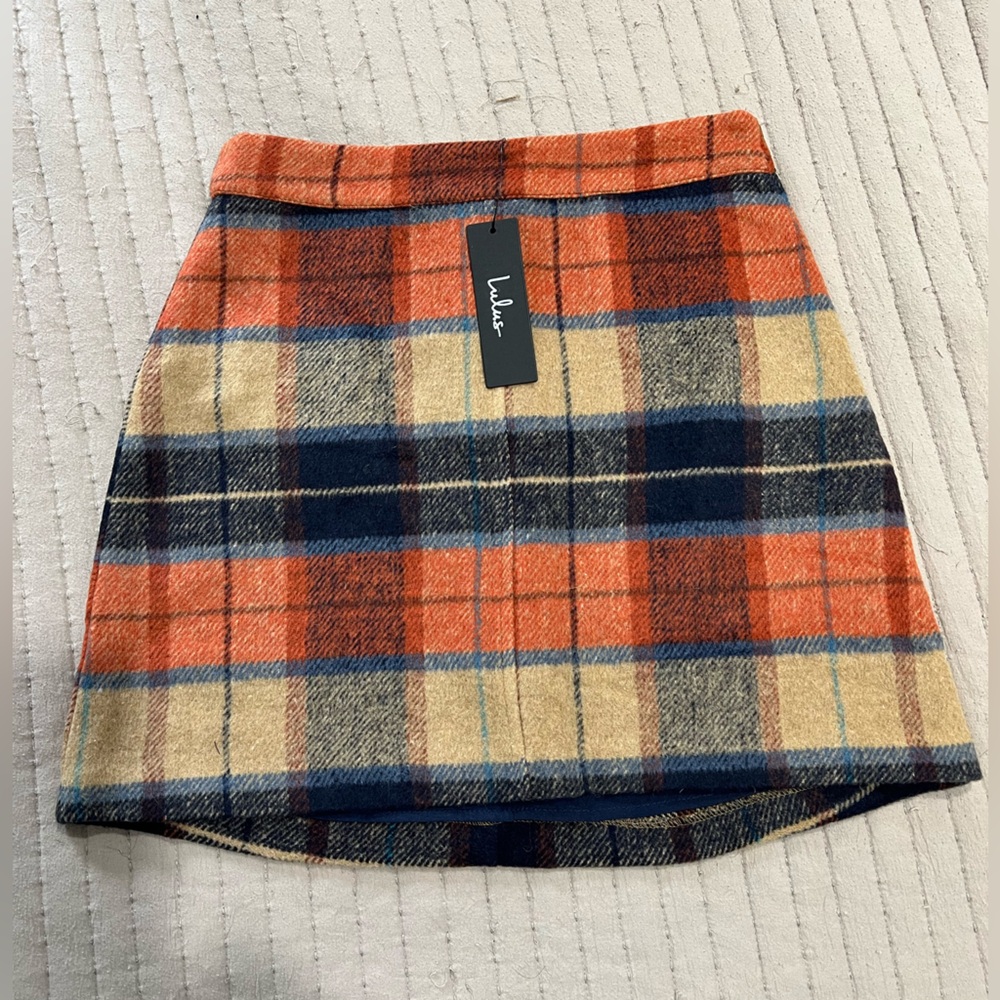 Lulu's Orange and Blue A-Line Mini Skirt